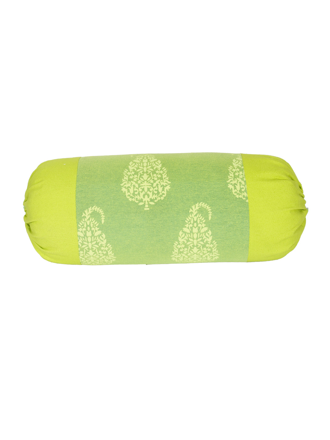 Mix n Match Premium Print Cotton Solid Design Green Color Bolster Cover, Pack of 2