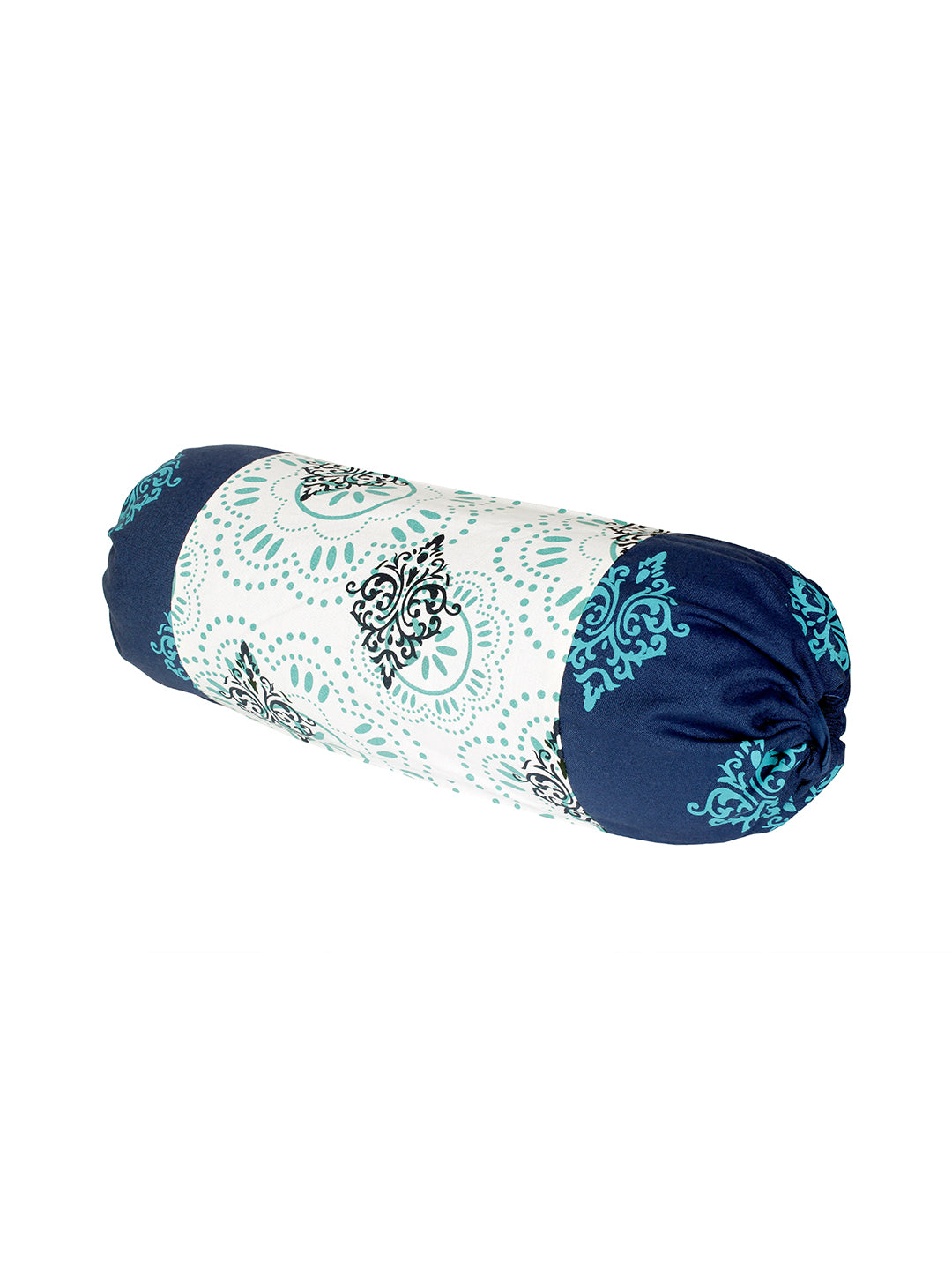 Premium Blue & White Color 200TC Cotton Bolster Cover Set - 2 Pc Set