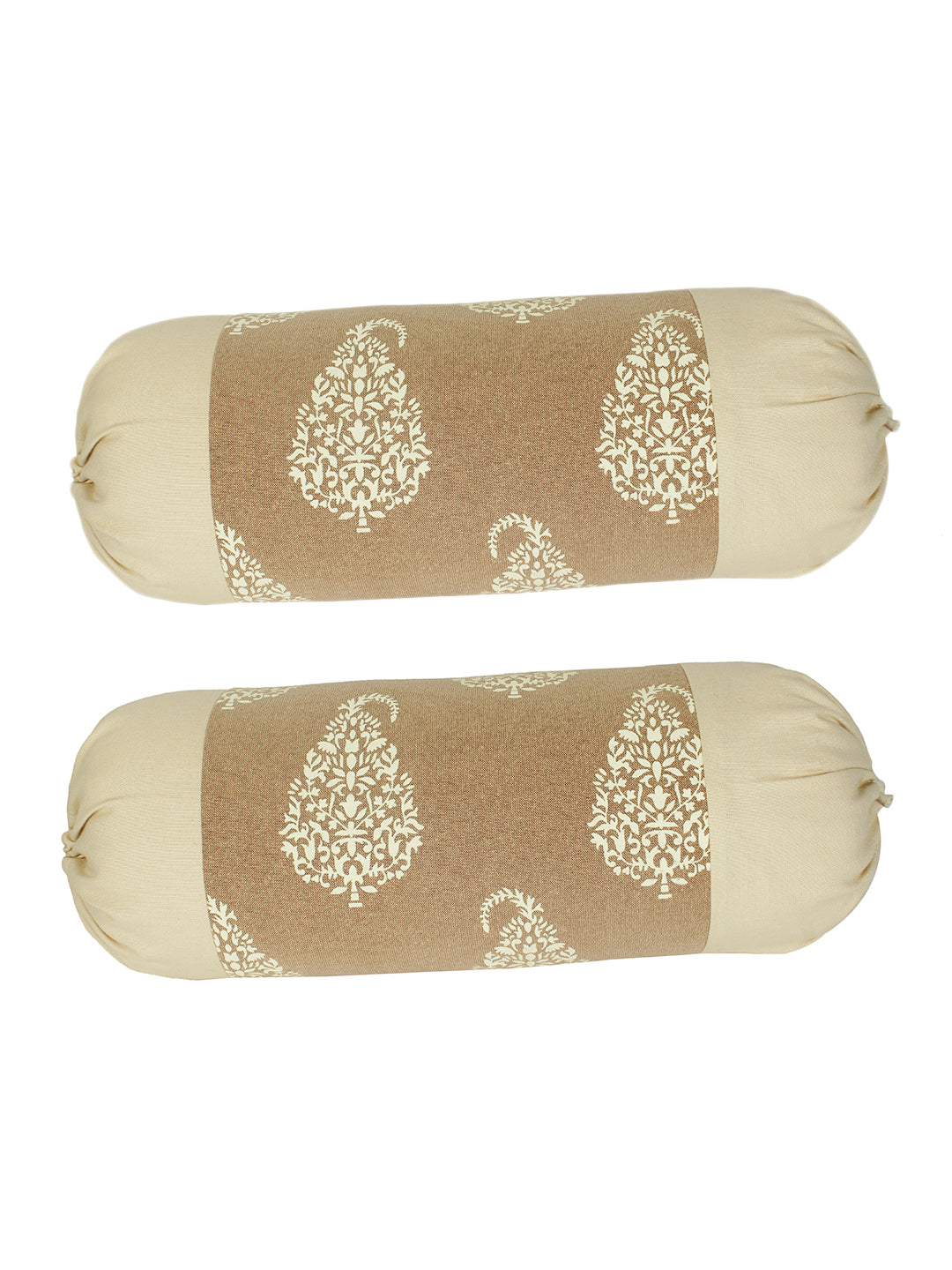 Mix n Match Premium Print Cotton Solid Design Beige Color Bolster Cover, Pack of 2