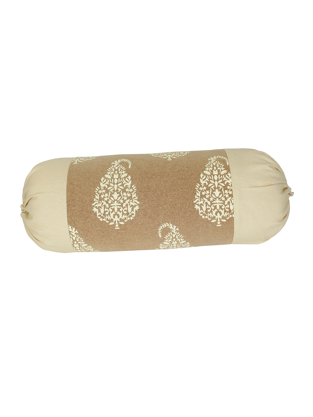 Mix n Match Premium Print Cotton Solid Design Beige Color Bolster Cover, Pack of 2