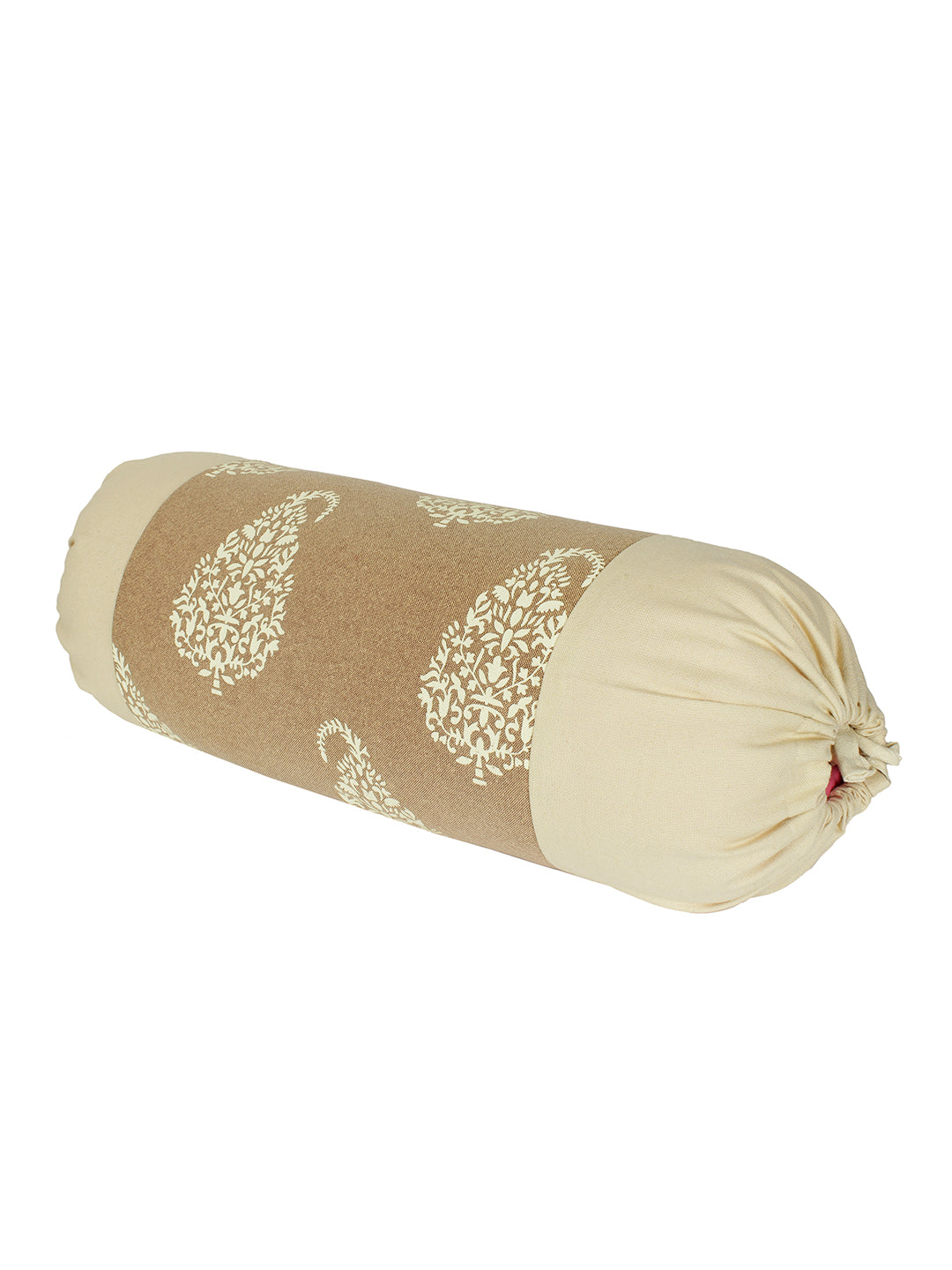 Mix n Match Premium Print Cotton Solid Design Beige Color Bolster Cover, Pack of 2