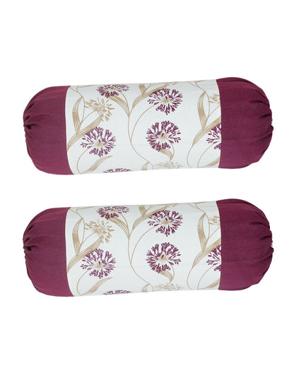 Mix n Match Cotton Floral Design Purple Color Bolster Cover, Pack of 2