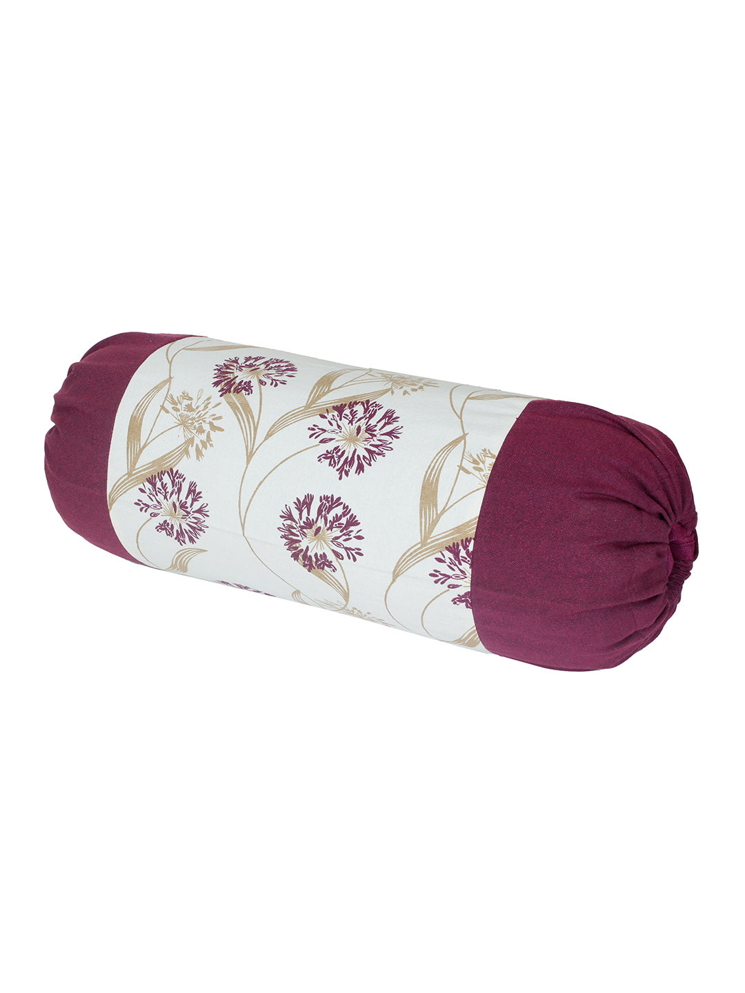 Mix n Match Cotton Floral Design Purple Color Bolster Cover, Pack of 2