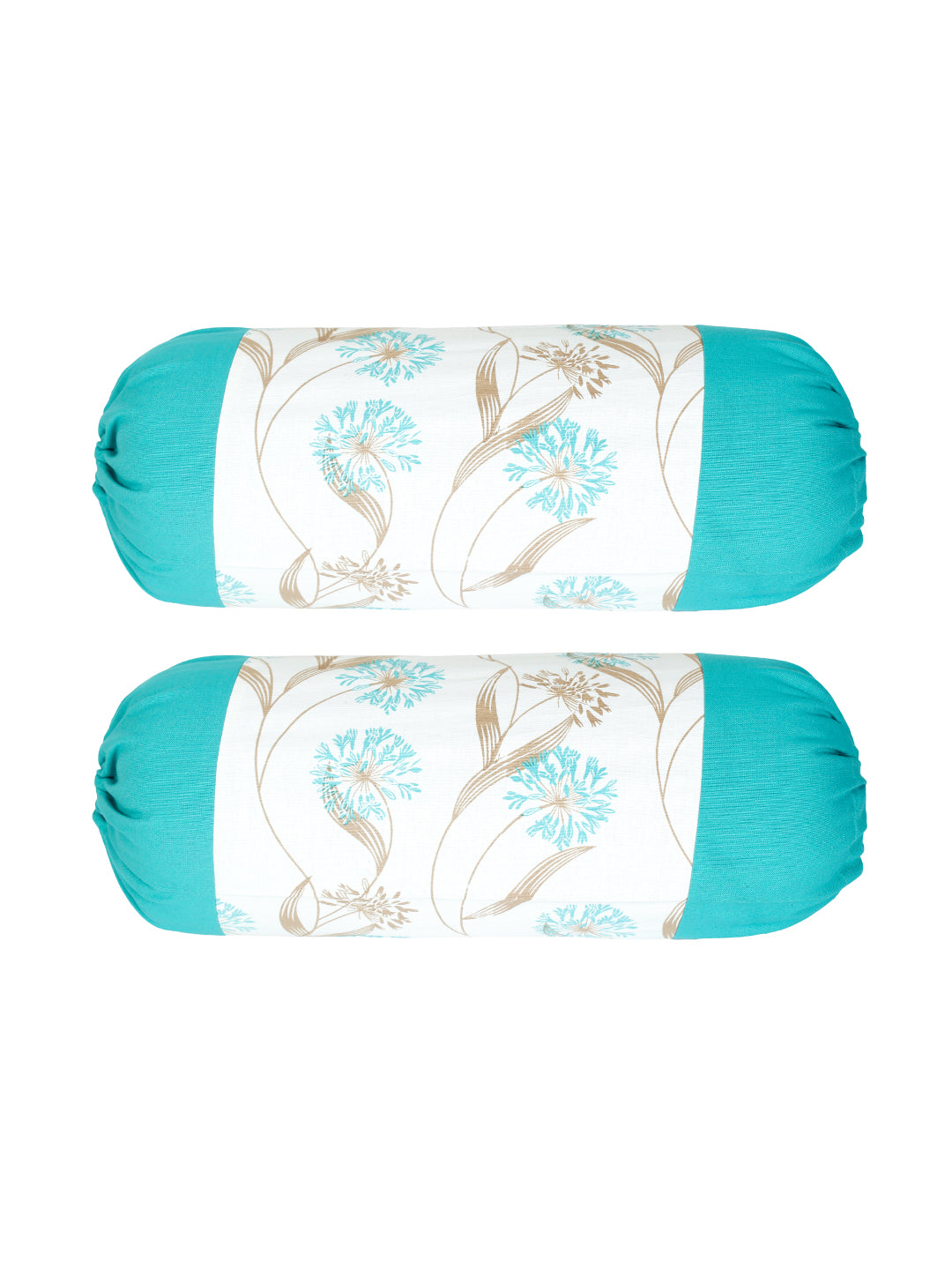 Mix n Match Cotton Floral Design Firozi Color Bolster Cover, Pack of 2