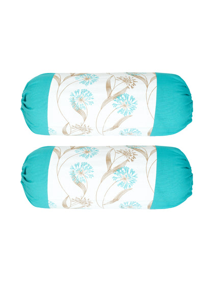 Mix n Match Cotton Floral Design Firozi Color Bolster Cover, Pack of 2