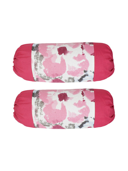 Premium Pink & White Color 200TC Cotton Bolster Cover Set - 2 Pc Set