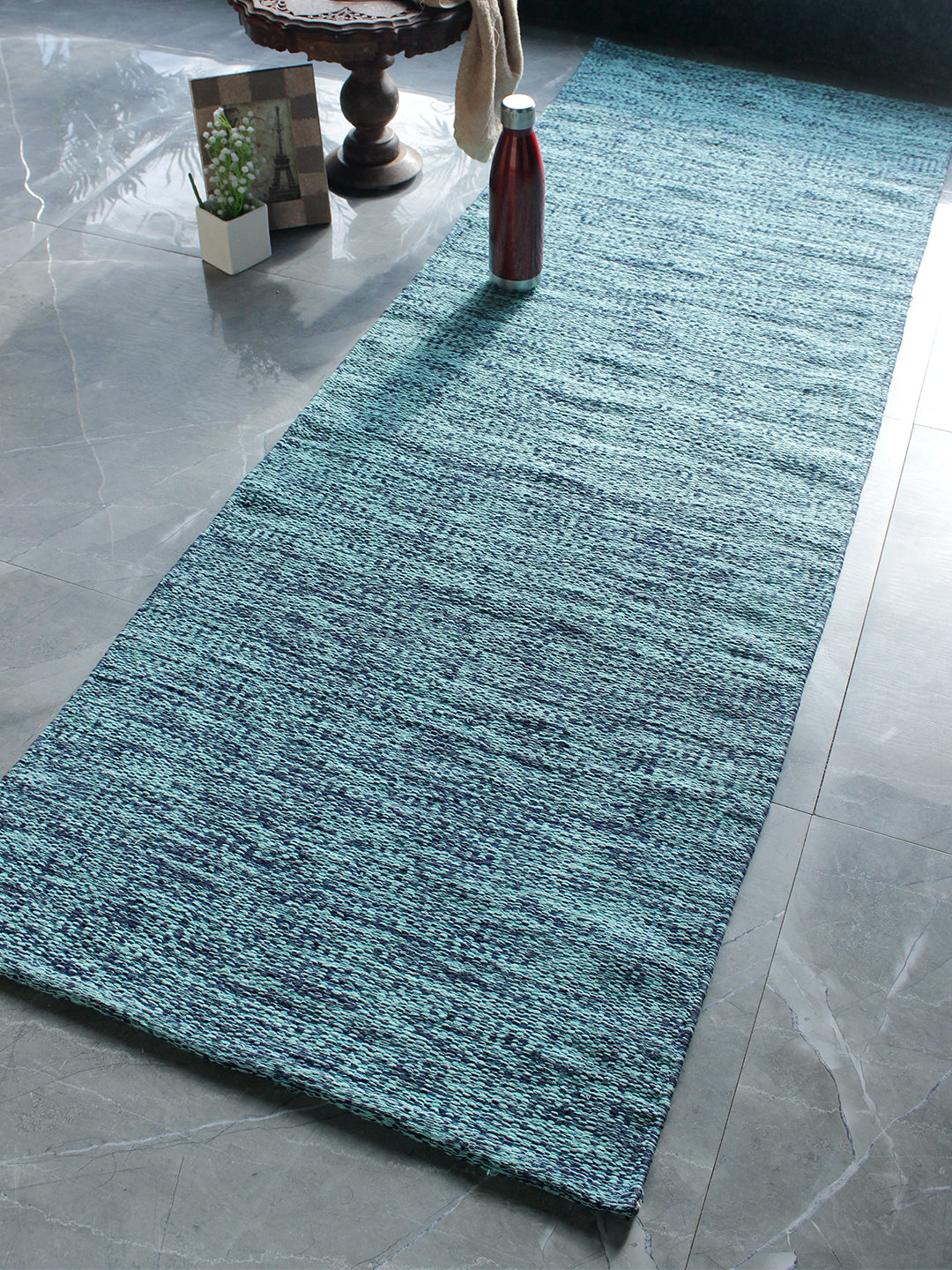 Perfect Size Cotton Yoga Mat with Shoulder Strap Anti-Skid Blue Color, Yoga mat