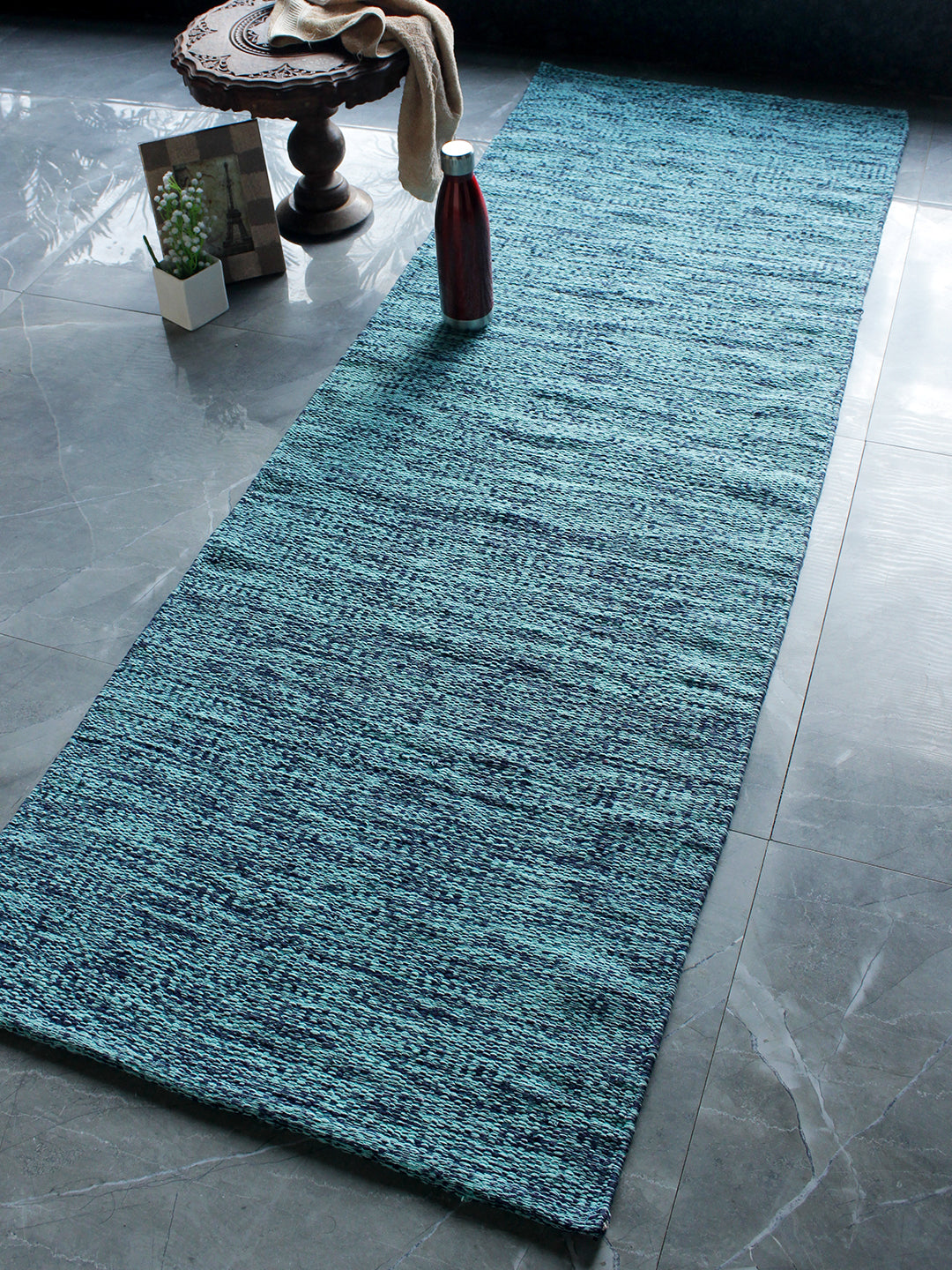 Perfect Size Cotton Yoga Mat with Shoulder Strap Anti-Skid Blue Color, Yoga mat