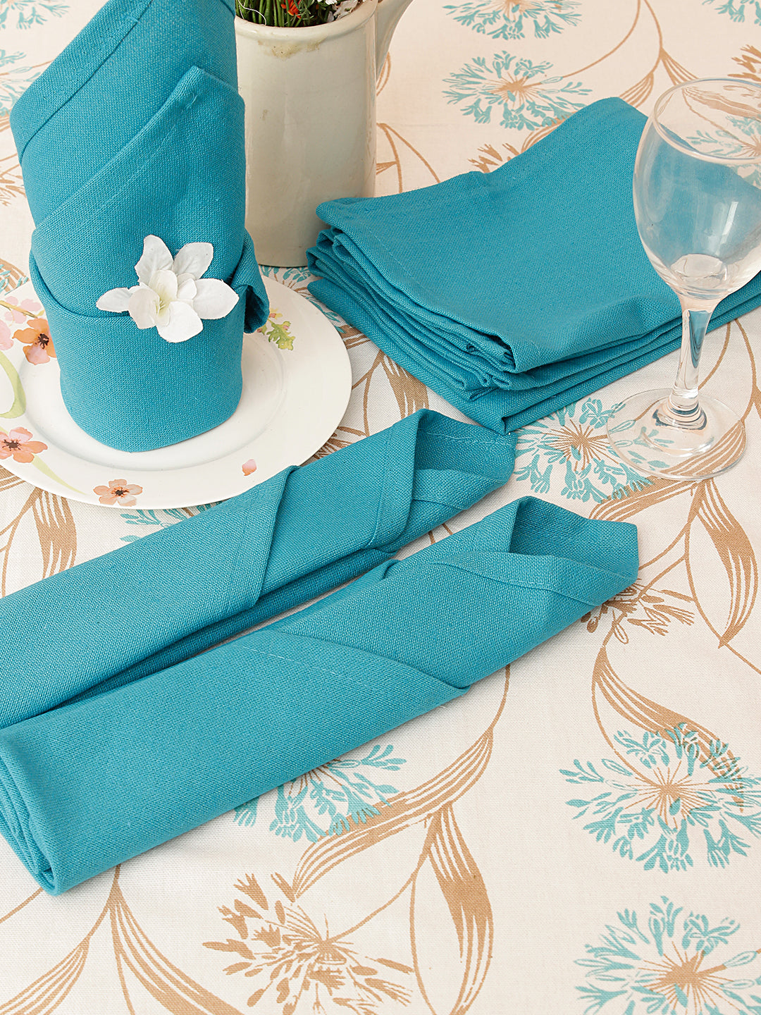 Premium Cotton Printed Design 6 Seater Dinning Table Cover- 1 pc Table Cover  with 6 pcs Napkins