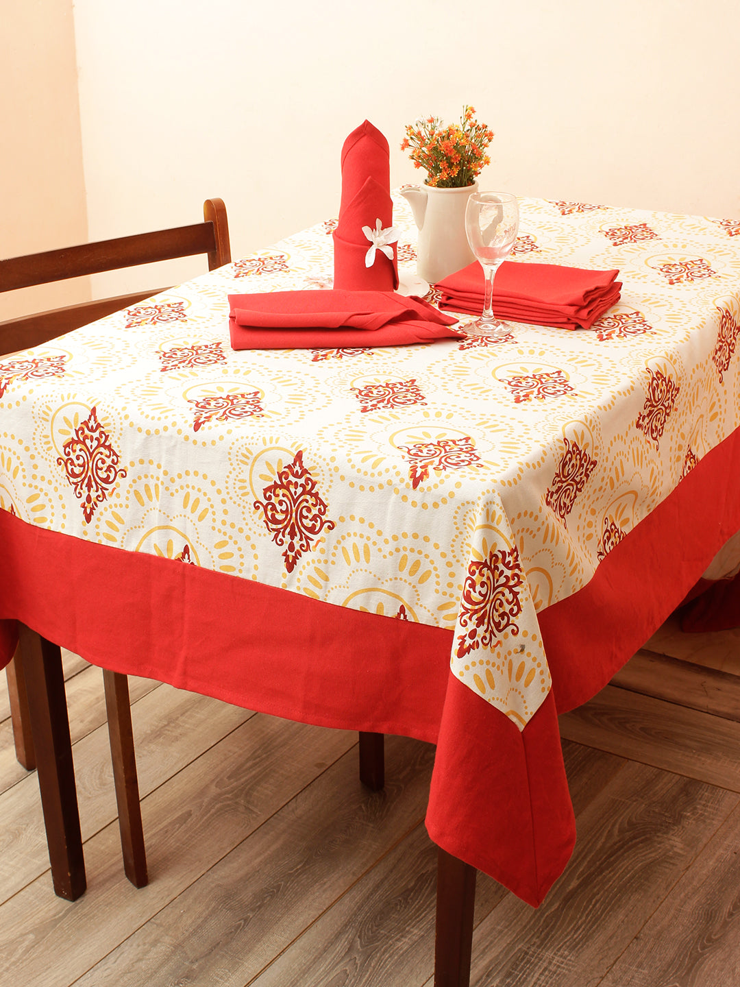 Premium Cotton Printed Design 6 Seater Dinning Table Cover with 6 pcs Napkins