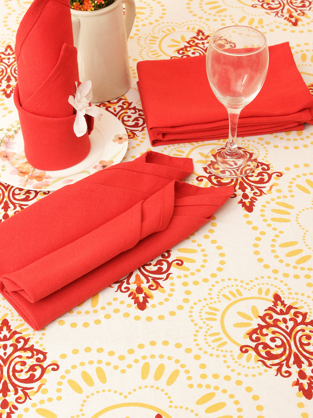 Premium Cotton Printed Design 6 Seater Dinning Table Cover with 6 pcs Napkins