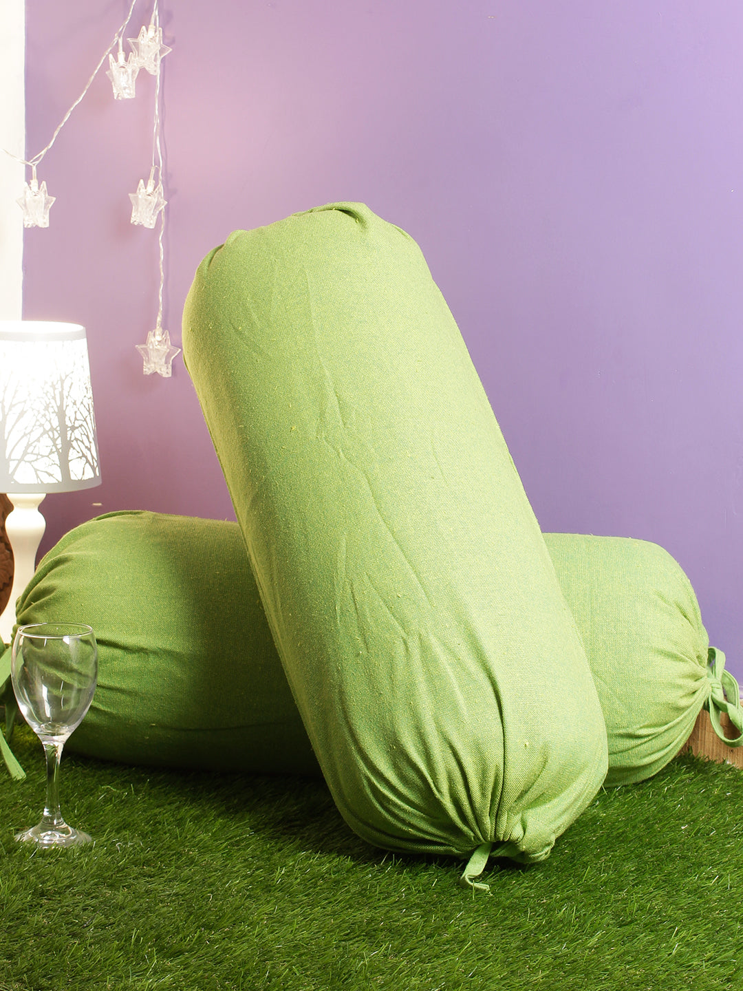 Plain Cotton Bolster Cover Green - Pack of 2