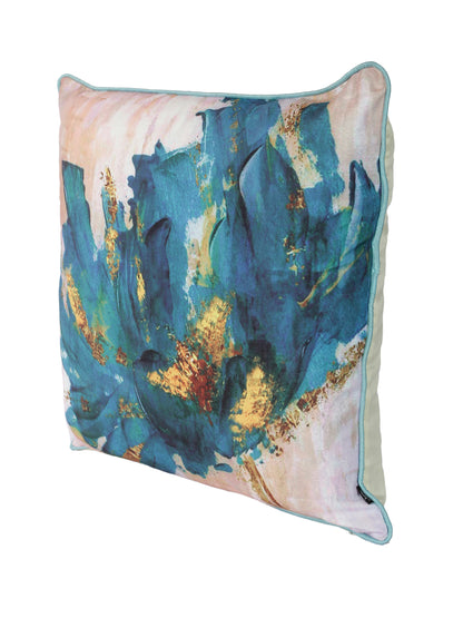 Soumya Set of 2 Digital Printed Polylinen Fabric Blue Color Abstract Cushion Cover Set, 2 pc Cushion Cover