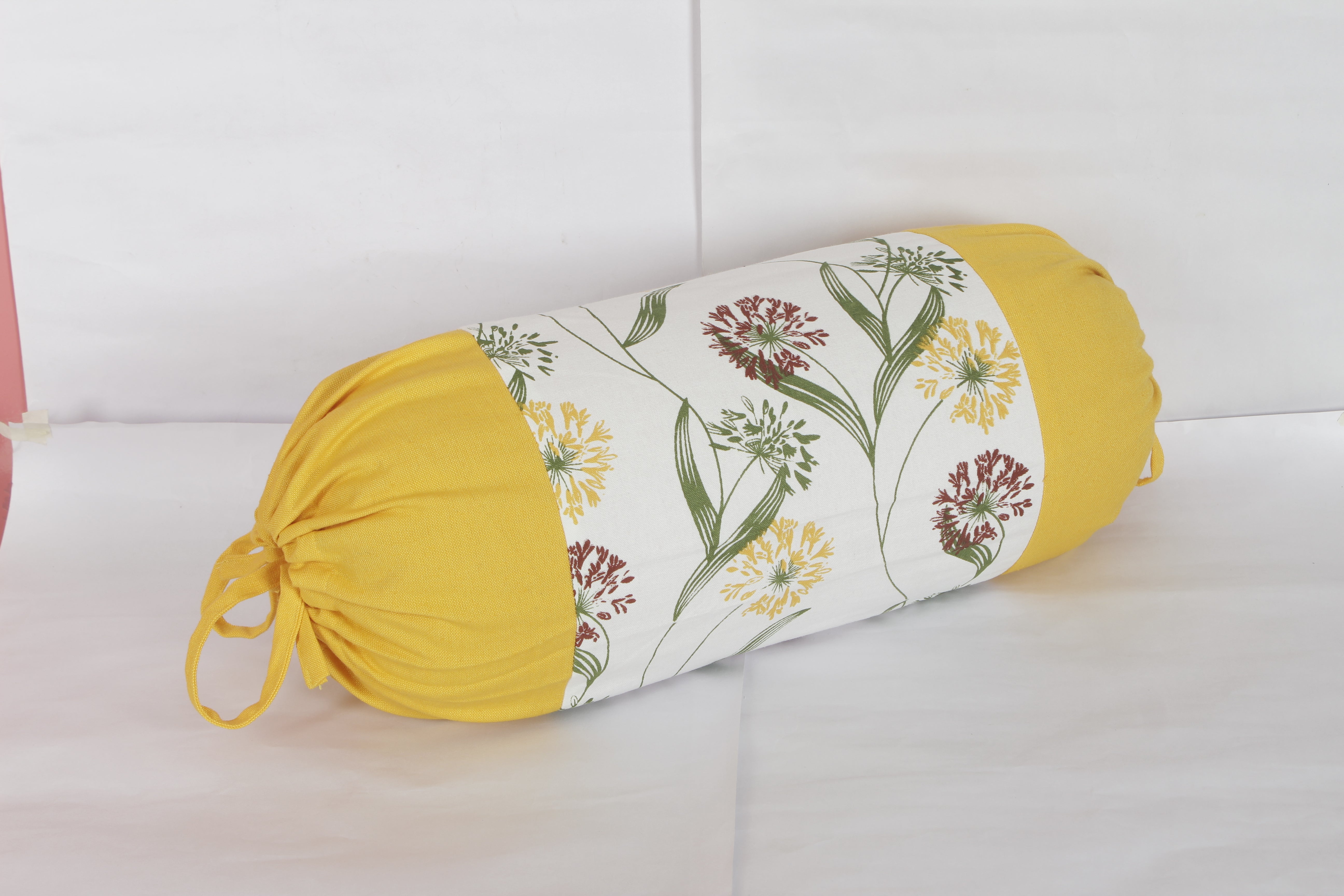 Mix n Match Cotton Floral Design Yellow Color Bolster Cover, Pack of 2