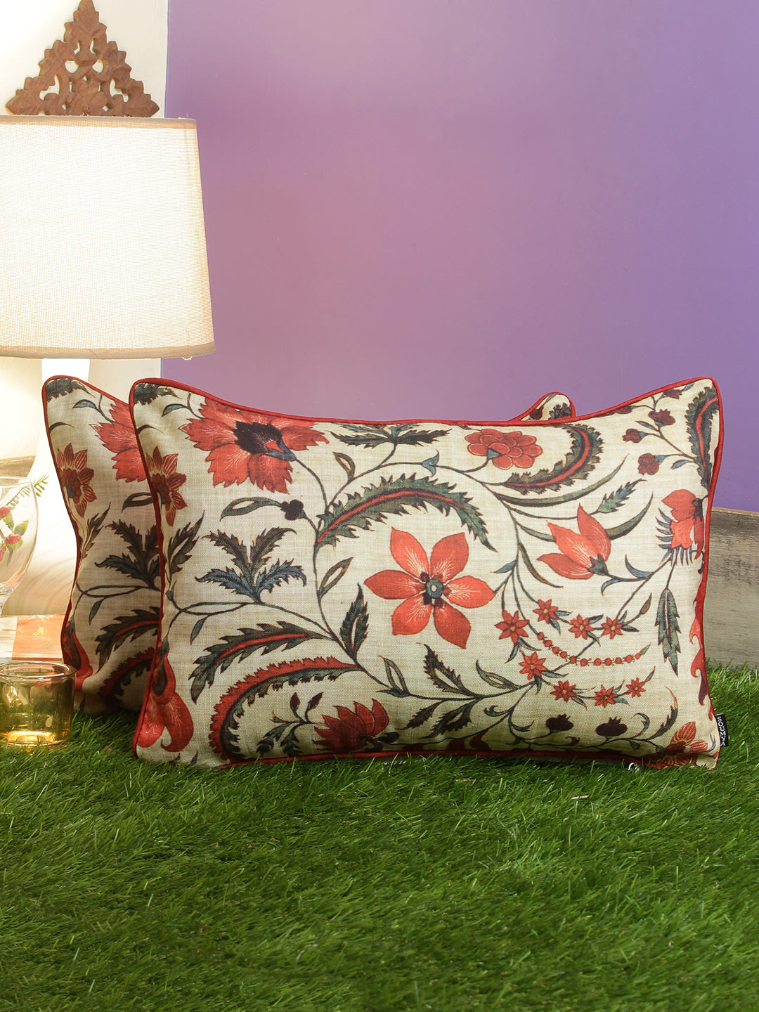 Set of 2 Decorative Sham/Baby/Rectangle Cushion Cover Digital Printed Premium Soft Polylinen Fabric Rust Color
