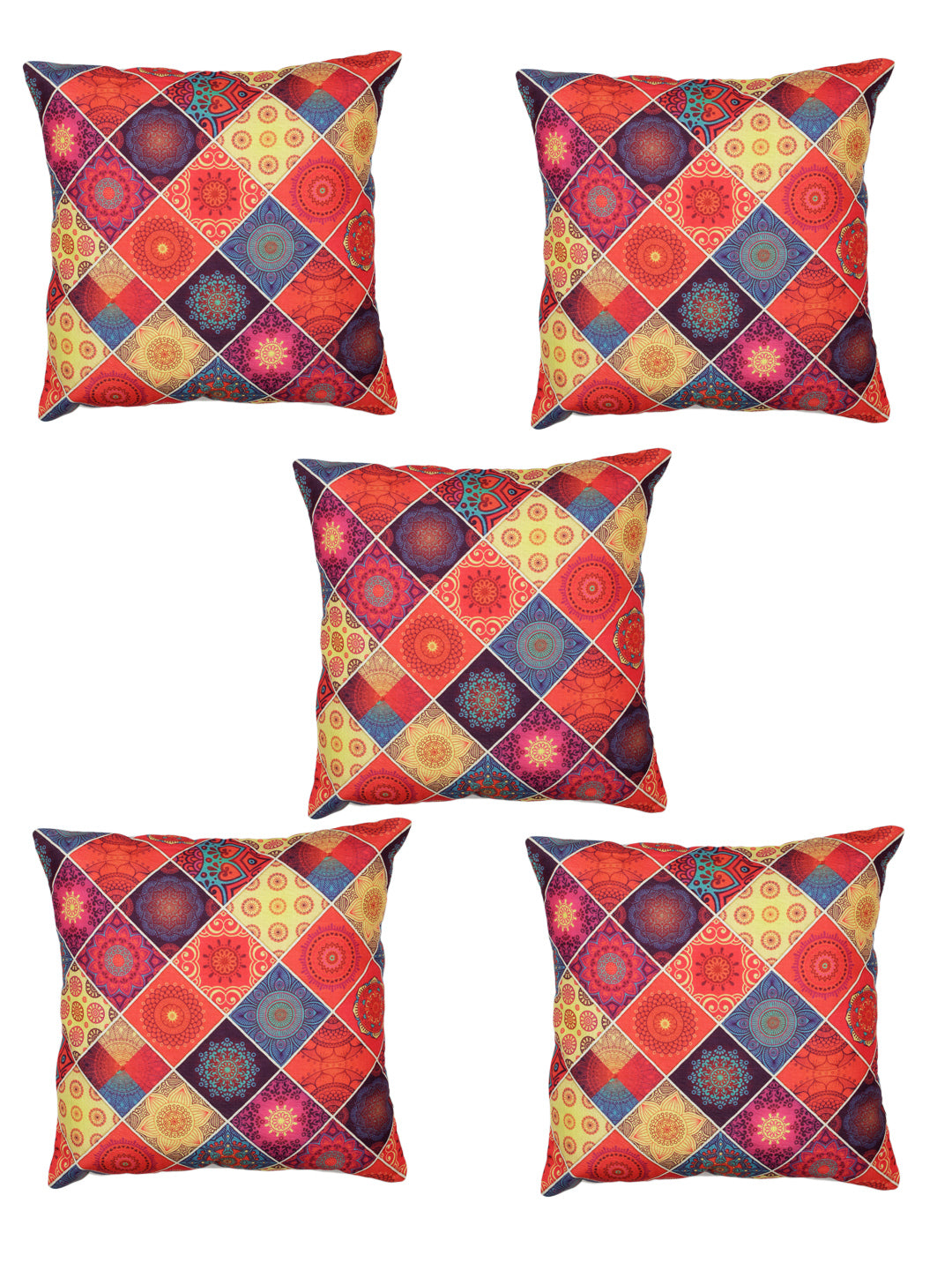 Digital Printed Premium Poly Linen Multi Color Cushion Cover, Pack of 5