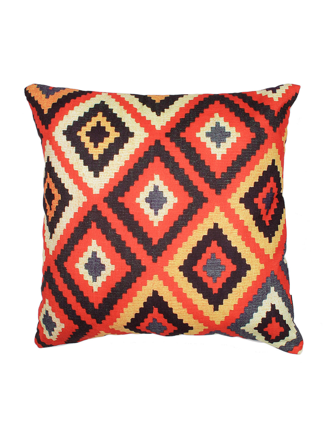 Digital Printed Premium Poly Linen Orange Color Geometric Cushion Cover, Pack of 5