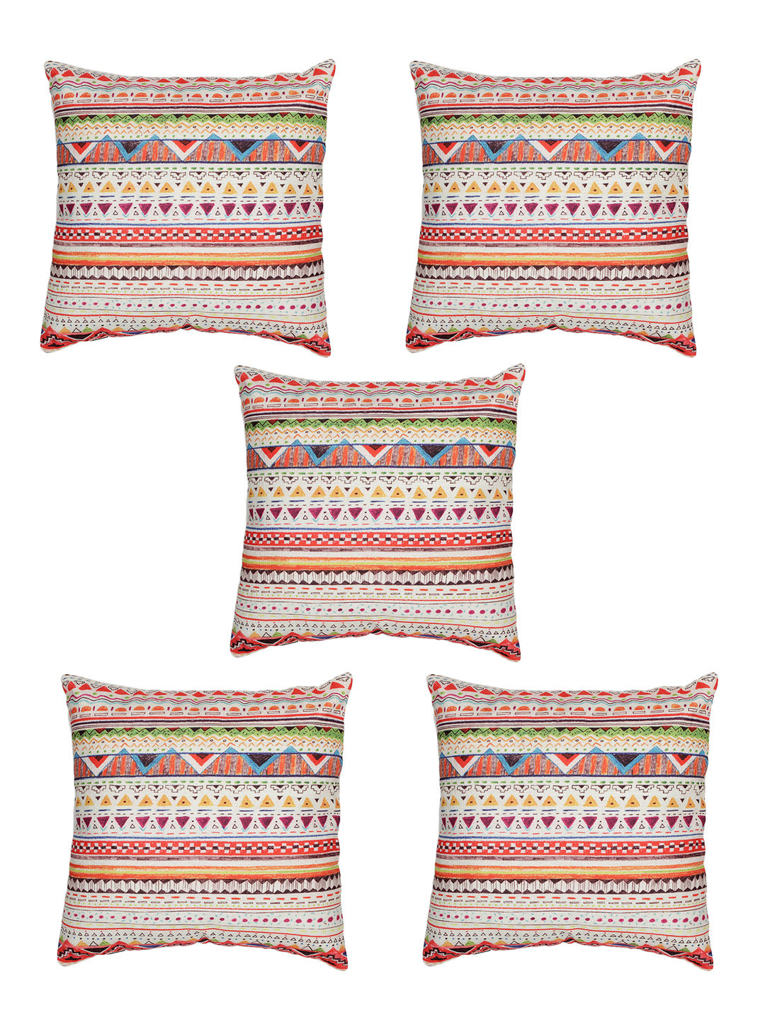 Digital Printed Premium Poly Linen Multi Color Geometric Cushion Cover, Pack of 5