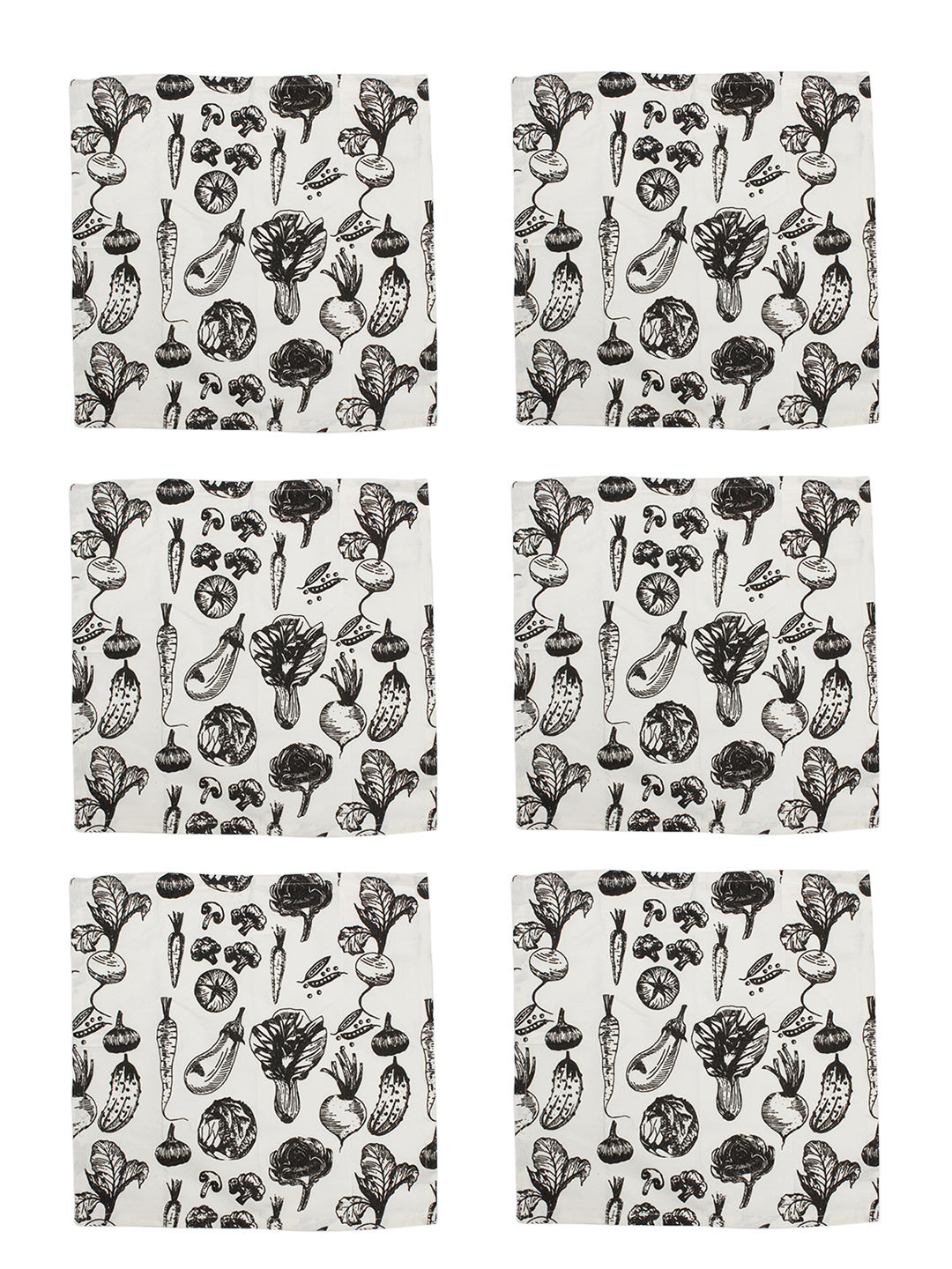 Pure Cotton Printed Black Color Table Napkin, Pack of 6