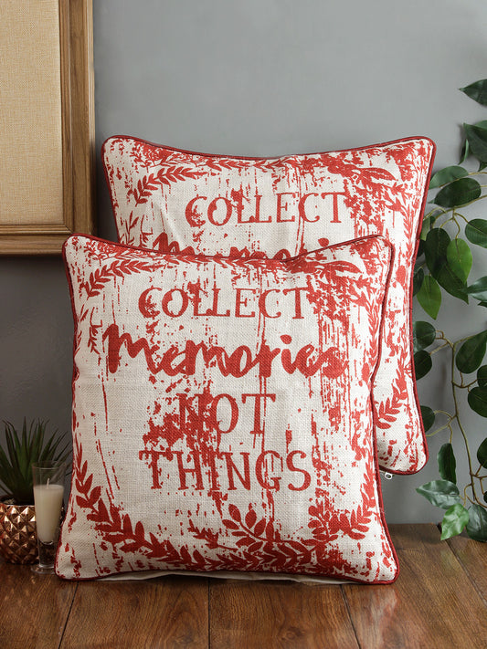 100% Jute Fabric Printed Red Cushion Cover, Pack of 2