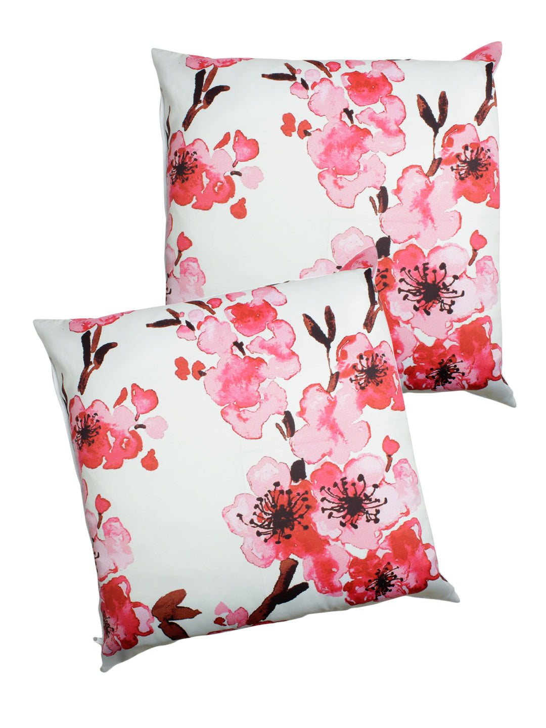 Set of 2 Digital Print Satin Finish Fabric Floral Pink Color Cushion Cover Set, 2 pc Cushion Cover