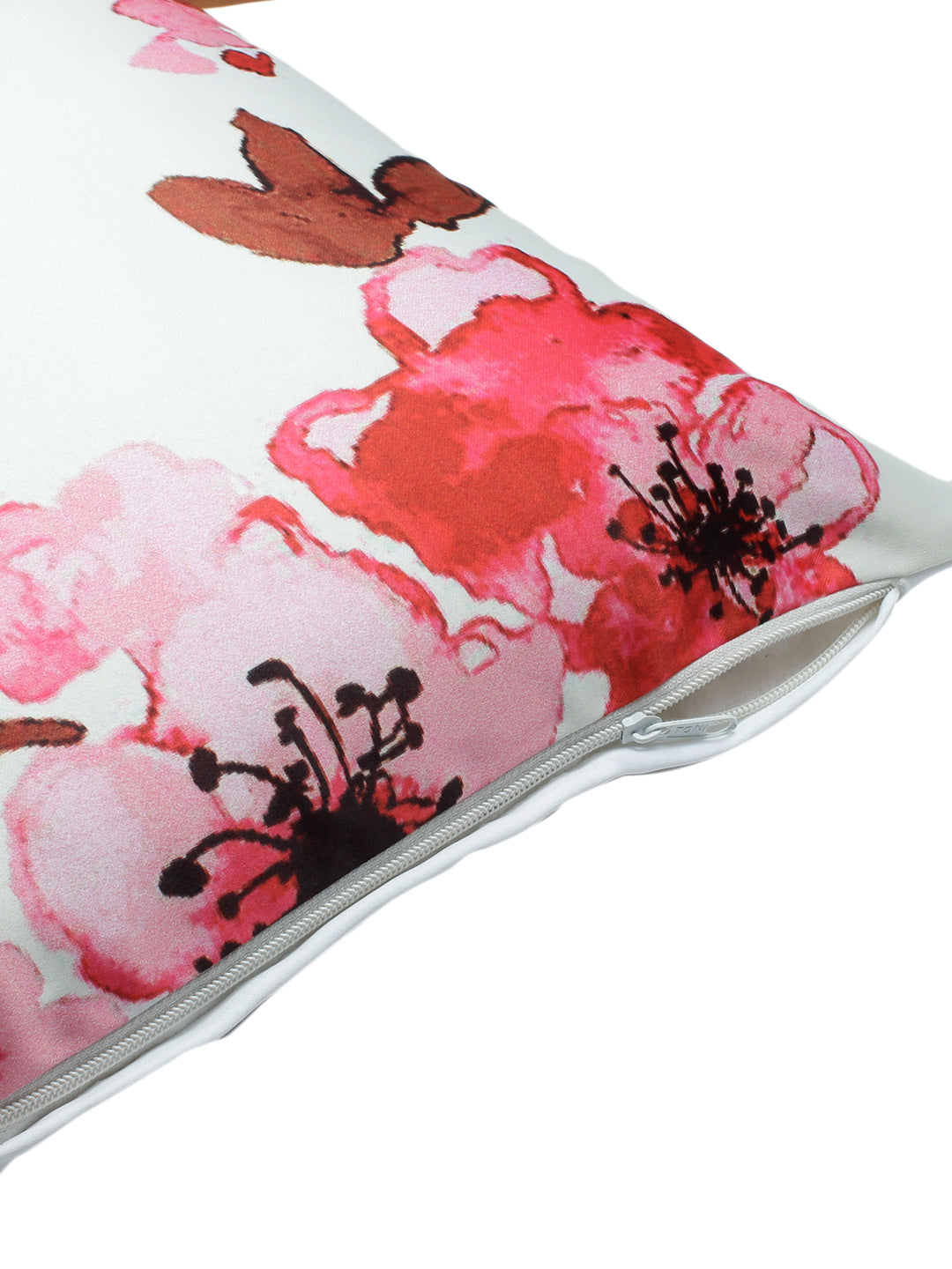 Set of 2 Digital Print Satin Finish Fabric Floral Pink Color Cushion Cover Set, 2 pc Cushion Cover