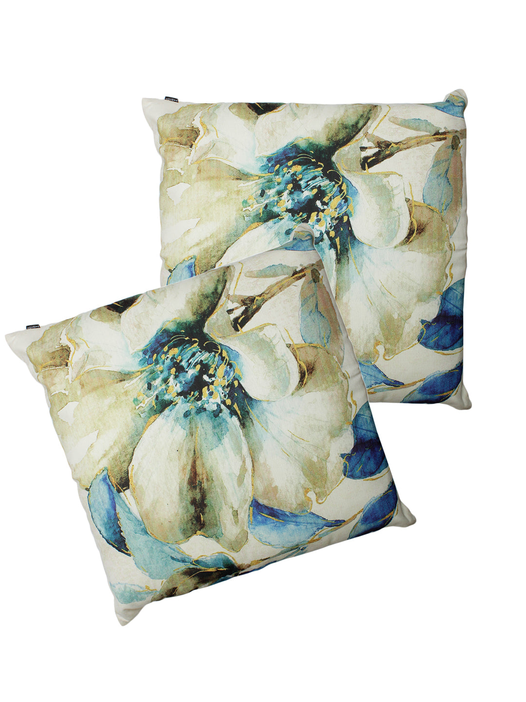 a Set of 2 Digital Print Premium Polylinen Fabric Floral Blue Color Cushion Cover Set, 2 pc Cushion Cover