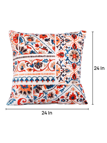 Soumya White & Red 2 Pcs Floral Square Cushion Covers