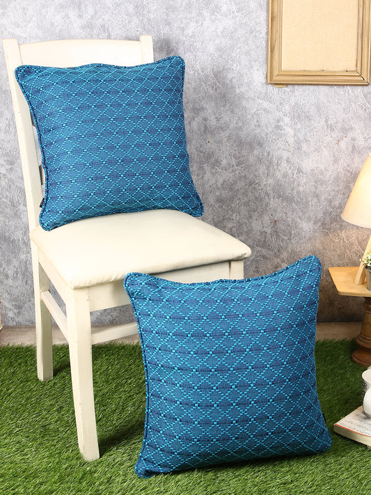 Set of 2 Premium Cotton Self Design Blue Color Cushion Cover, 2 pc Cushion Cover