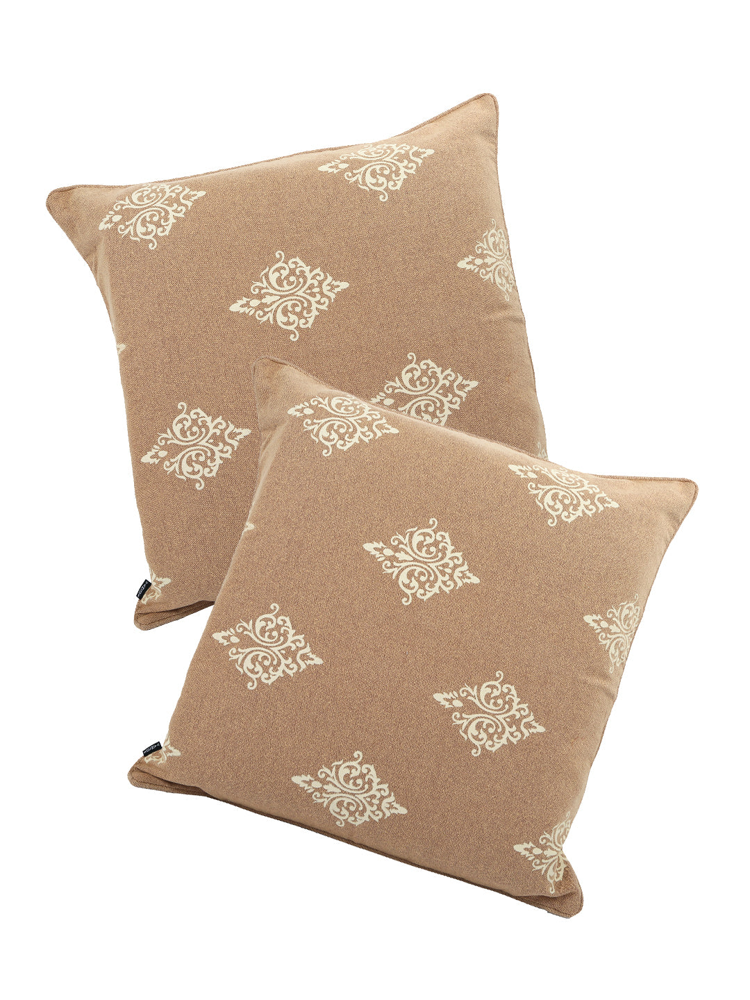 Set of 2 Premium Cotton Printed Beige Color Cushion Cover Set, 2 pc Cushion Cover