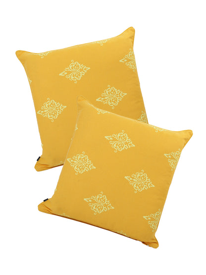 Set of 2 Premium Cotton Printed Yellow Color Cushion Cover Set, 2 pc Cushion Cover