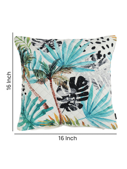 Stylish Turquoise Blue & White Color Floral Printed Square Velvet Cushion Covers - 2 Pcs