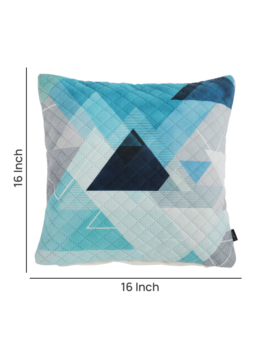 Stylish White & Turquoise Blue Color Floral Printed Quilted Square Velvet Cushion Covers - 2 Pcs