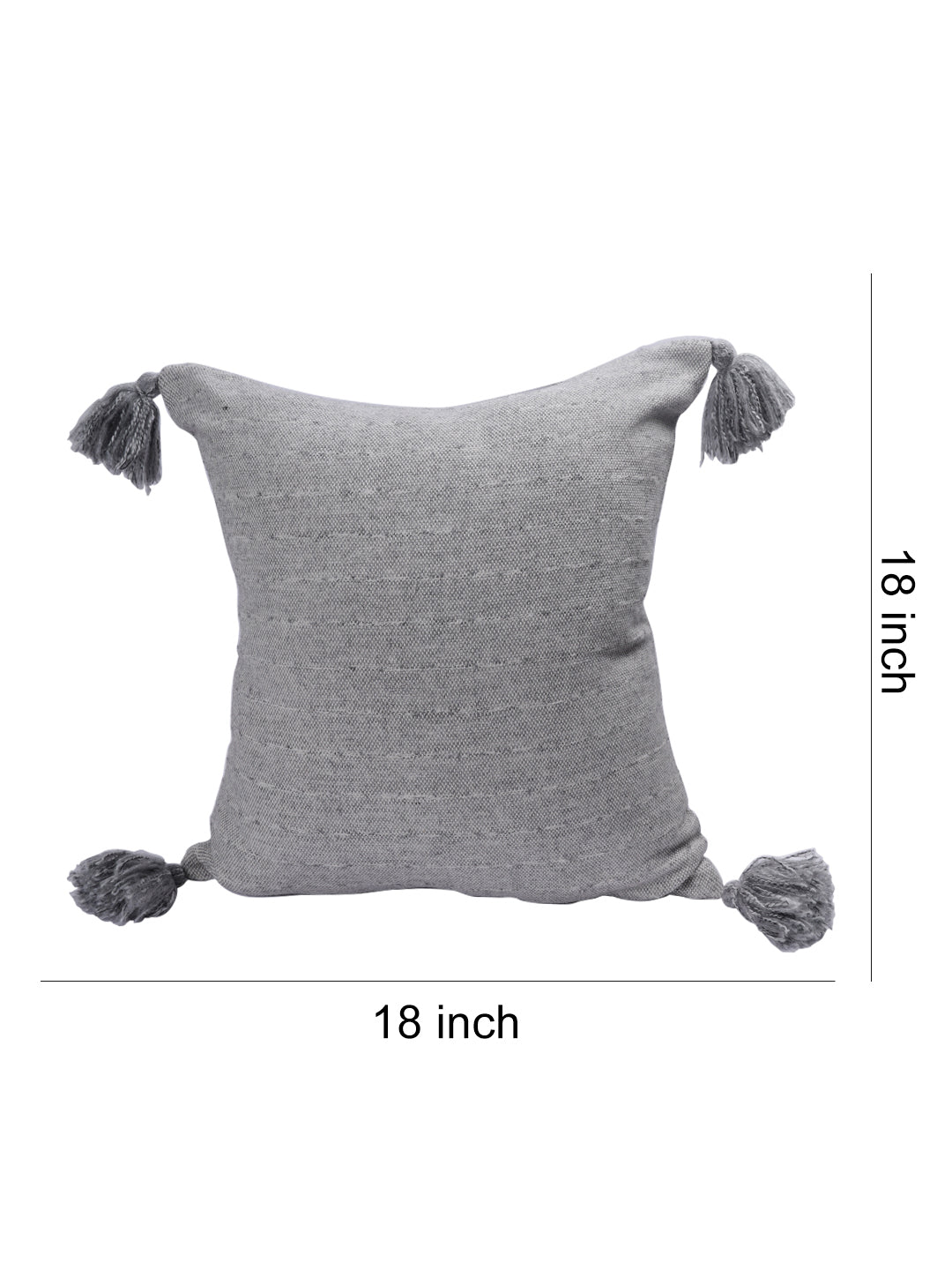 Soumya Premium Solid Throw and Cushion Cover Set with Tassels Grey Color 1 pc