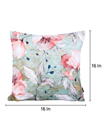 Soumya Green & Pink 2 Pieces Floral Printed Square Cushion Covers