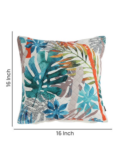 Stylish White & Blue Color Geometrical Printed Quilted Square Velvet Cushion Covers - 2 Pcs