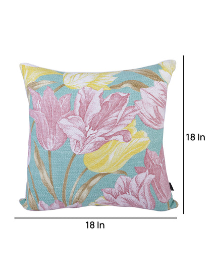 Soumya Blue & Pink 2 Pieces Floral Square Cushion Covers