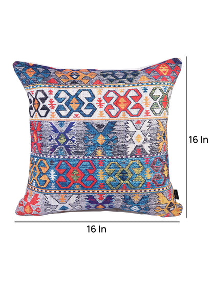 Stylish Navy Blue & White Color Ethnic Motifs Pattern Square Cushion Covers - 2pcs