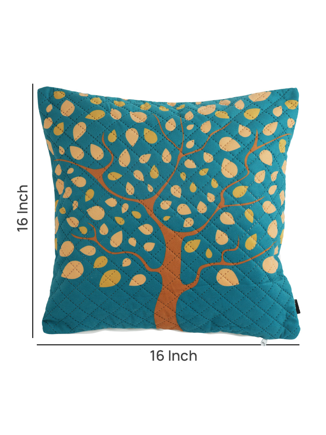 Stylish Turquoise Blue Color Floral Printed Quilted Square Velvet Cushion Covers - 2 Pcs