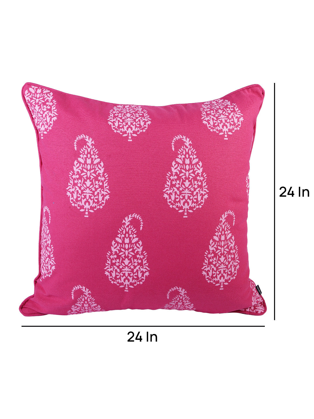 Soumya 2 Pieces Fuchsia Pink & White Ethnic Motifs Pure Cotton Square Cushion Covers