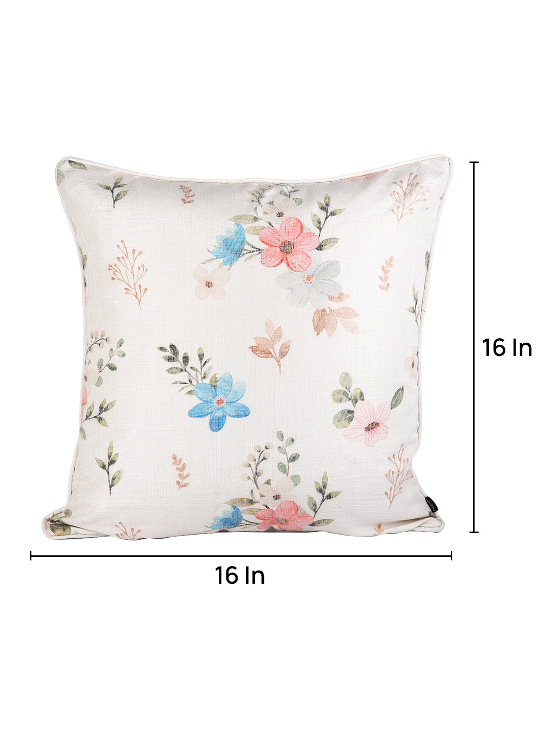 Soumya Peach-Coloured & Blue 2 Pcs Floral Square Cushion Covers