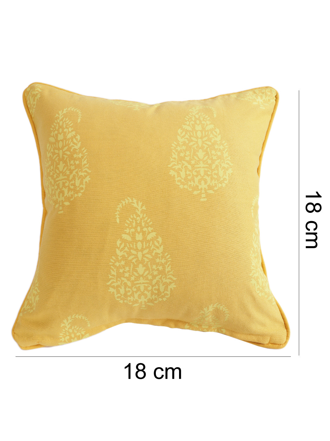 Set of 2 Premium Cotton Paisley Yellow Color Cushion Cover, 2 pc Cushion Cover