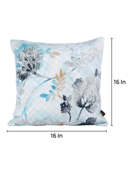 Soumya Grey & Blue 2 Pcs Floral Square Cushion Covers