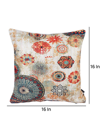 Stylish Orange & Blue Color Floral Printed Square Cushion Covers - 2pcs