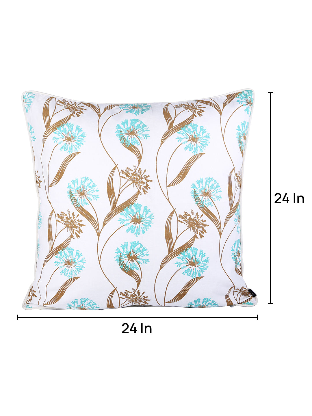 Soumya White & Blue2 Pieces Floral Printed Cotton Square Cushion Covers