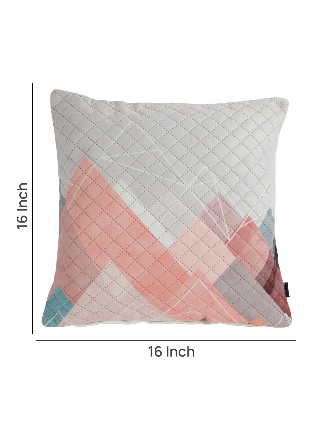 Soumya Peach-Coloured & White 2 Pieces Printed Quilted Square Velvet Cushion Covers