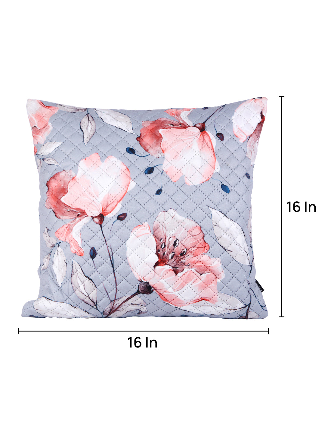 Soumya Grey & Pink 2 Pcs Floral Square Cushion Covers