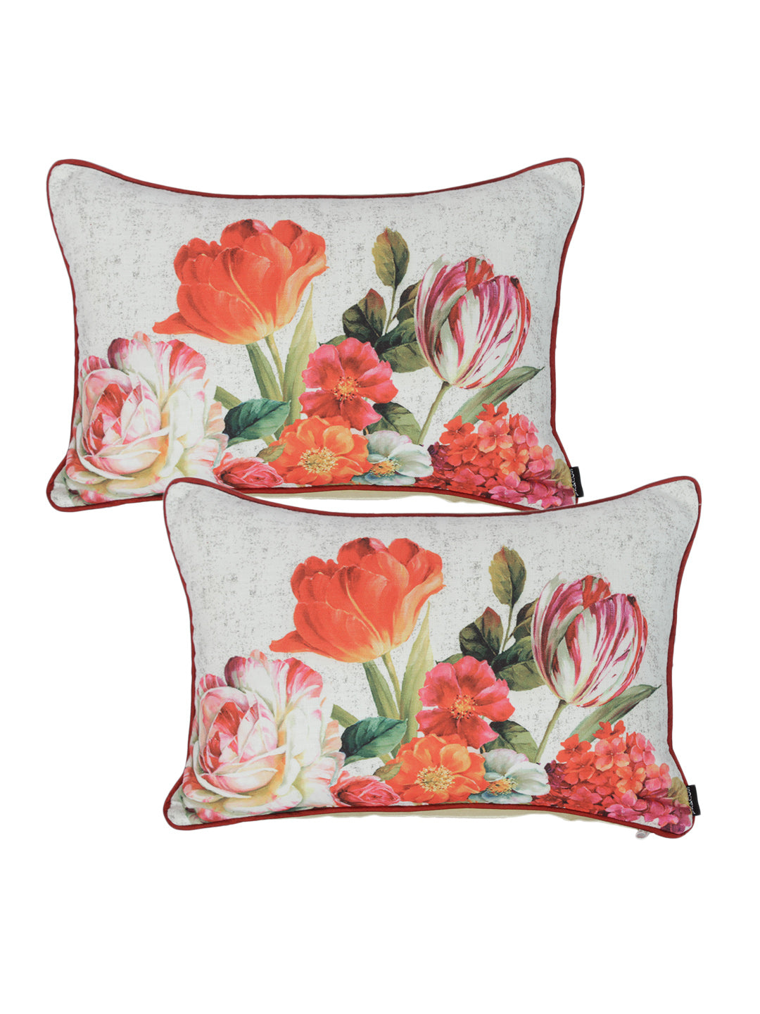 Set of 2 Decorative Sham/Baby/Rectangle Cushion Cover Digital Printed Premium Soft Polylinen Fabric Red Color