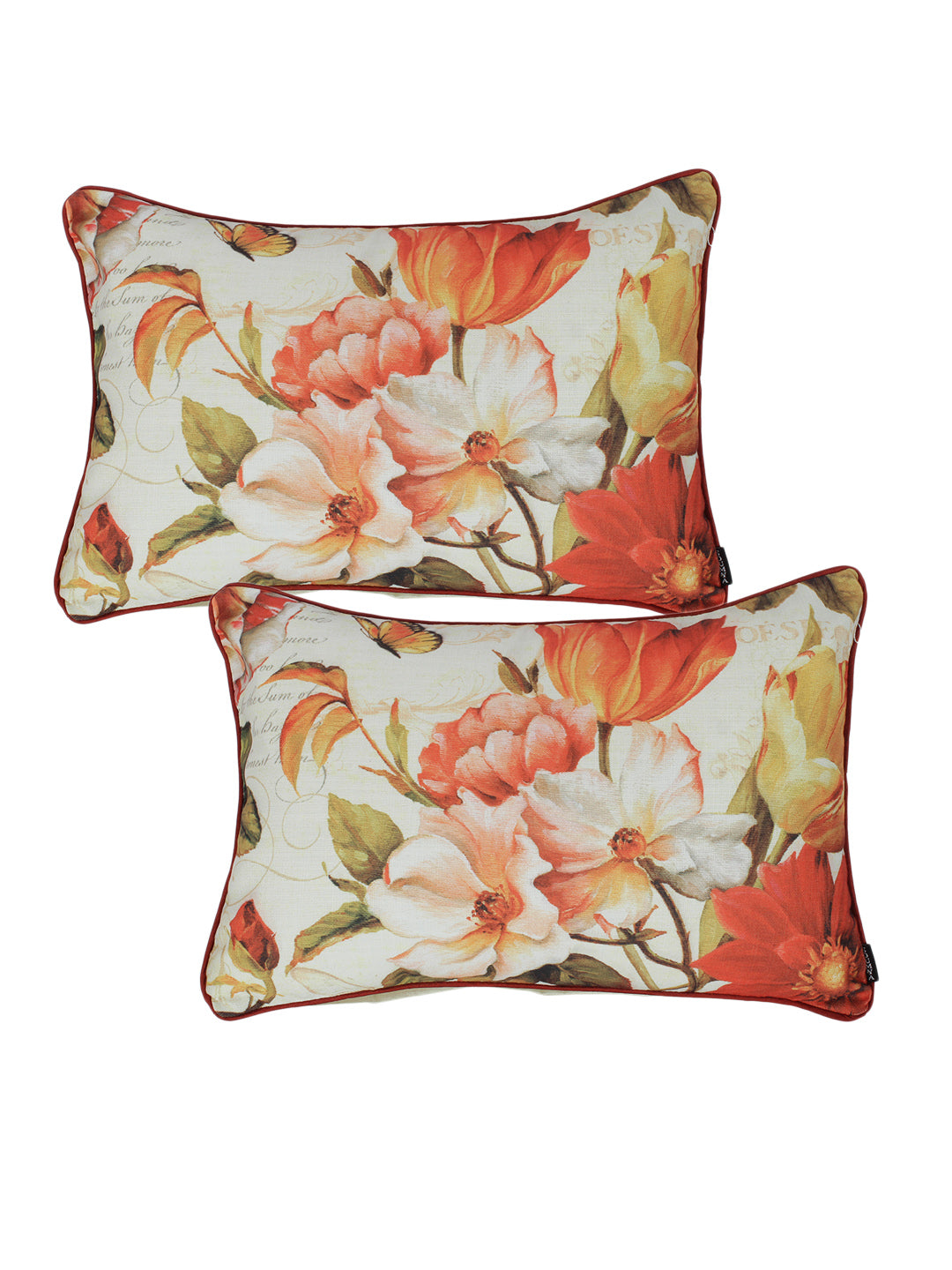 Set of 2 Decorative Sham/Baby/Rectangle Cushion Cover Digital Printed Premium Soft Polylinen Fabric Orange Color