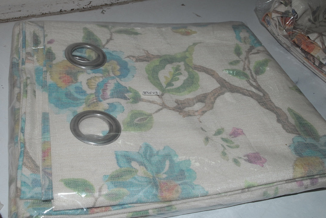 Soumya Floral Jute Digital Printed Premium Firozi Eyelet Curtain, Pack of 1